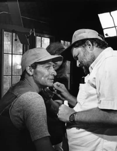 Jim Varney and John Cherry on the set of "Ernest Goes to Camp".